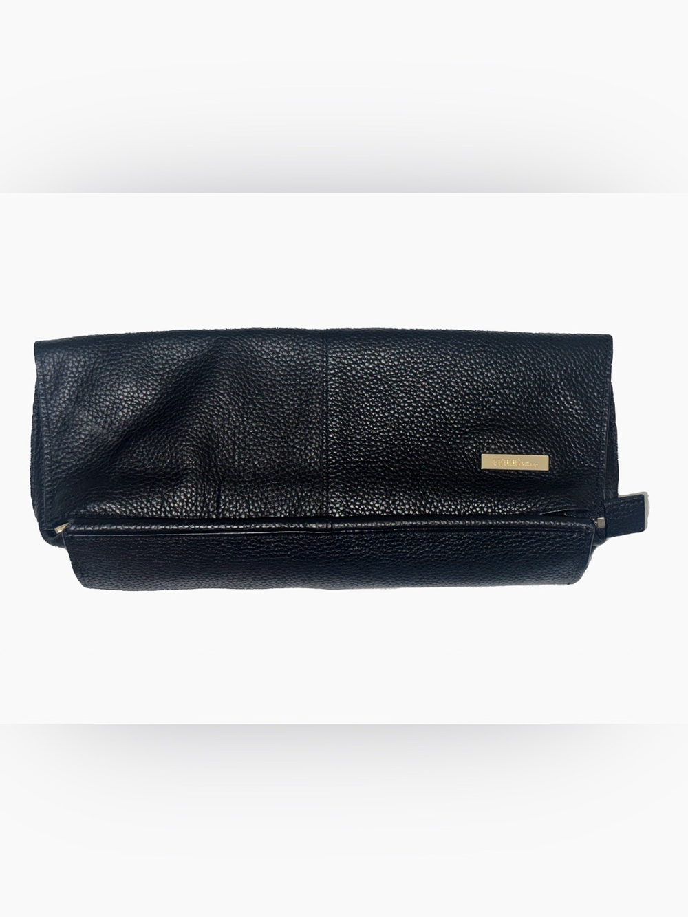 Ferre Milano Black Pebbled Leather Foldover Clutch Bag